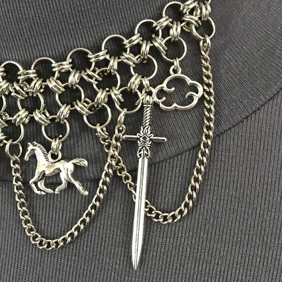 "Ride of the Valkyries #3" Handmade Gothic Warrior Silver Choker Necklace Viking - Picture 6 of 16